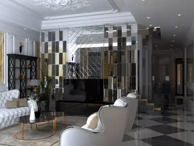 livingroom living room with furniture and gold accents 3D model