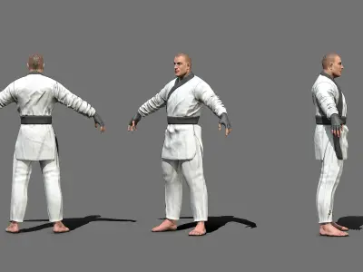 Boxer man in karate outfit Low-poly 3D model