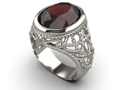 Ring with monograms and stone 3D print model
