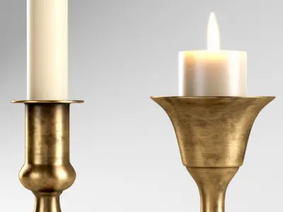 Vintage brass candleholders  Low-poly 3D model