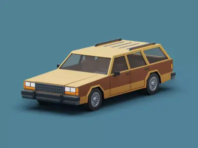 Stylized Cartoon Wagon Car 80s  Low-poly 3D model