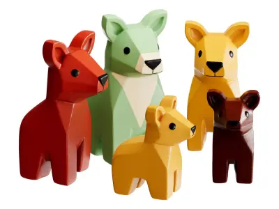 Kids Wooden Animal Decor 3D Print and Game Ready Low-poly 3D model