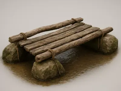 Wooden Raft Low-poly 3D model