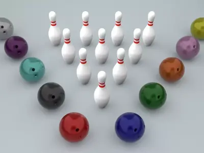 Bowling Ball and Pins - Low-poly PBR Low-poly 3D model