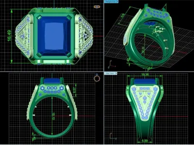 luxury signet man ring Emerald Cut 996 3D print model