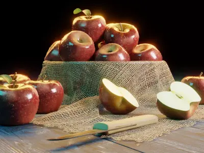 Photorealistic Apple Basket Scene - High-Detail 3D Model 3D model