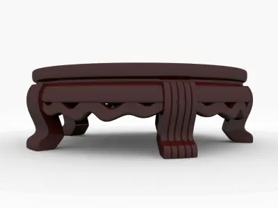 Chinese Blue and White Porcelain Vase with wood stand - Horses Low-poly 3D model