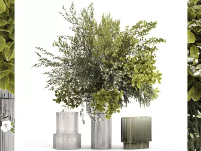 Lush bouquet of cherry blossom branches with sakura leaves 348 3D model