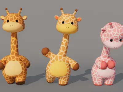 Rigged Cartoon Giraffe Low-poly 3D model