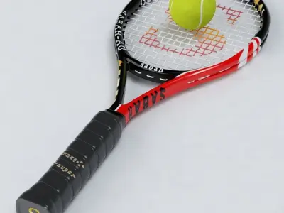 Tennis Racket and Ball 03 Low-poly 3D model