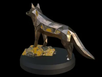 Steampunk Fox Rock Low-poly 3D model