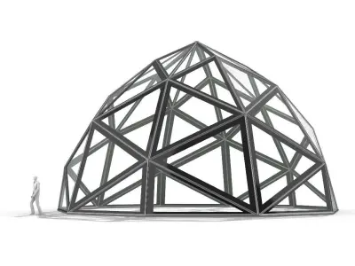Triangulated Dome Pavilion wireframe structure with Glass Panels 3D model