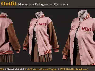 Girls Outfit- MD-Clo3d- Smart Material-4K Textures-OBJ-FBX  3D model