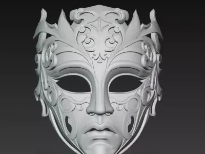 Golden Ornate Mask Baroque Fantasy Face Sculpture 3D Model Free Free 3D print model