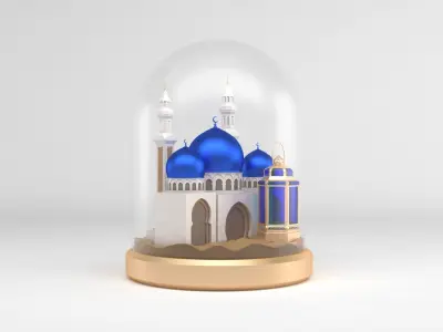 Mosque With Lantern in Desert Sphere 3D model