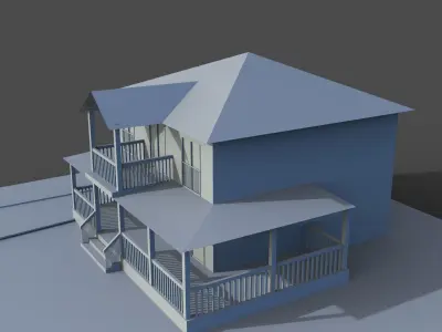 House Low-poly 3D model with porch Free 3D model