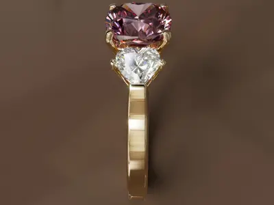 High Jewelry Diamond Ring with Heart Diamonds 3D print model