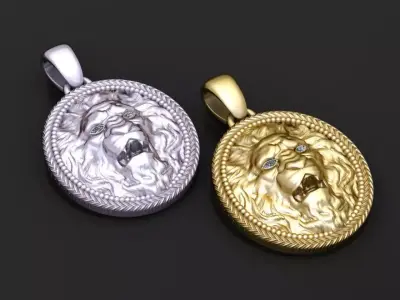 Majestic Lion Head Medallion  3D Printable Pendant Model  3D print model