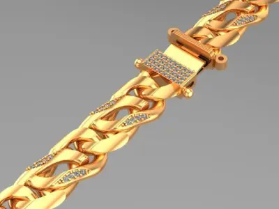 cuban chain diamond gold silver k001 new Stl 3D model