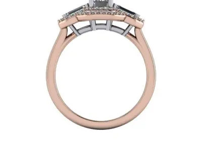 Modern Halo 3 Emerald Cut Stone Anniversary bridal set Rings 3D print model