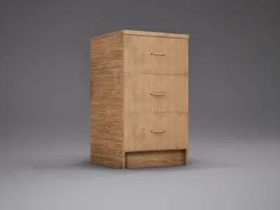 Cabinet wooden with three drawers Free low-poly 3D model