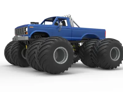 Vintage Monster Truck with double wheels Scale 1 to 25 3D print model
