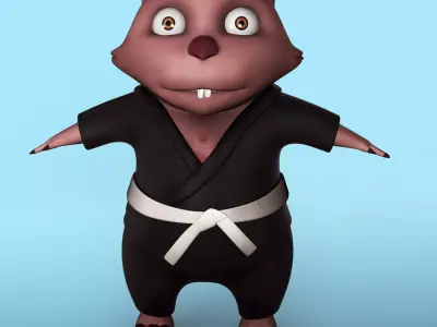 Cartoon karate Wombat Low-poly 3D model