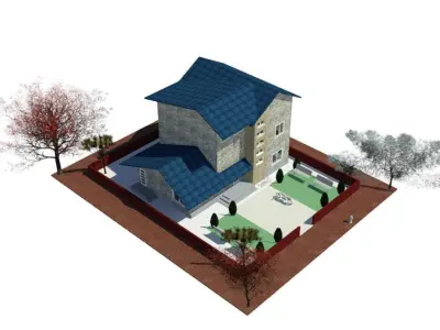 Simple two Floor House model by using a CAD file Low-poly 3D model