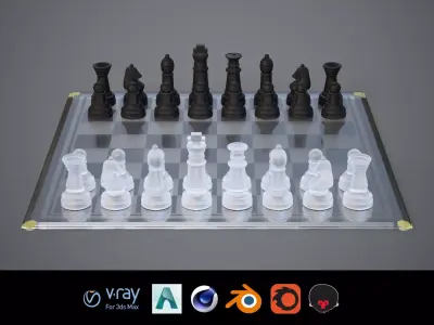 BOARD GAME---Glass Chessboard Low-poly 3D model
