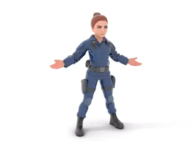 Female Tactical Operative Character Model Rigged and Animated Low-poly 3D model