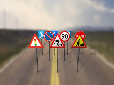 Road signs PBR low-poly game ready Low-poly 3D model