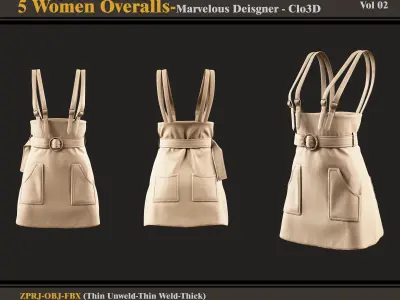 5 Women Overalls-Marvelous Designer-Clo3D-FBX-OBJ 3D model