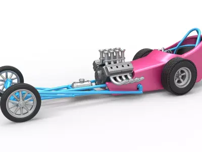 Front engine old school dragster with shell V5 Scale 1 to 25 3D print model