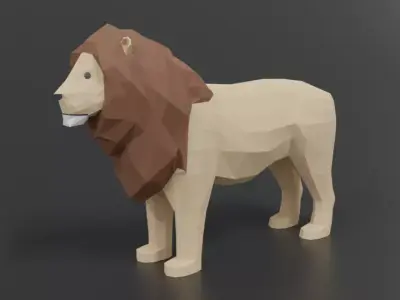 Low Poly Cartoon Male Lion Low-poly 3D model