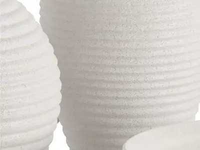 Otsu Round White Ceramic Textured Vase 3D model