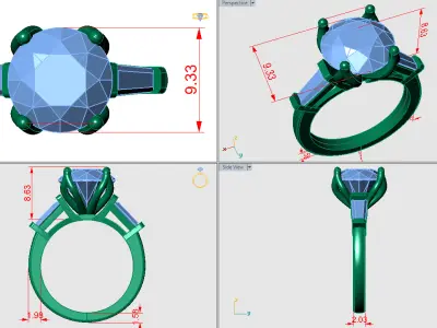 Round shape ring with baguette radiant stones on sides 3D print model