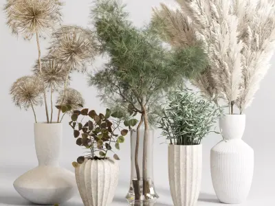 bouquet 13 concrete vse plant pampas and dry hogweed dry leaves 3D model