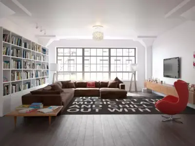 Modern Living Room With Bookcase 3D model