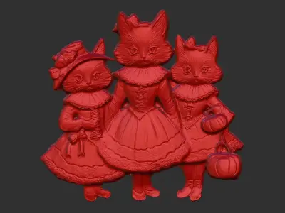 cute three cat hallowen decor 3D print model