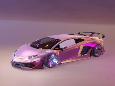 PINK Car 3D Blender File 3D model 3D model Low-poly 3D model