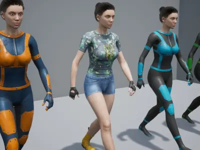 Cyber Girl Sci-Fi Modular Character Unreal Engine 4 Game Ready Low-poly 3D model