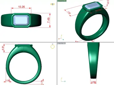 half bezel radiant signet ring  3D print model