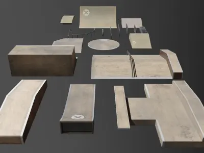 Skatepark SK8 Skate BMX Rail Railing Ramp Trampolines Low-poly 3D model