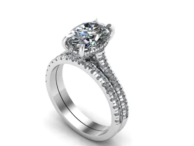 Engagement ring with wedding band 3D print model