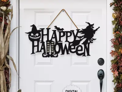 Happy Halloween Sign - Wall - Door Hanger - 3D Halloween Decor 3D print model
