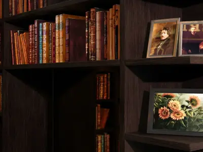 Old Retro Bookshelf and Decoration 3D model