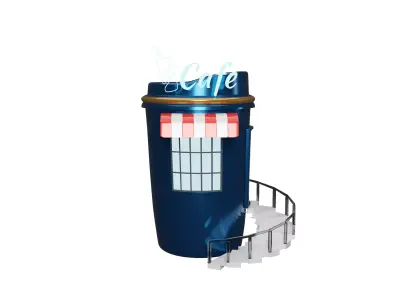 3D cafe or coffee restaurant shop building  3D model