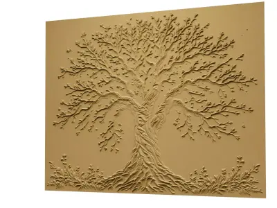 modern tree panel wall decor set relief stl mural CNC 310 3D model