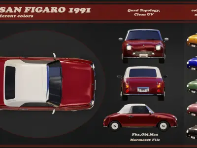 Nissan Figaro 1991 Low-poly 3D model
