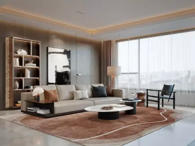 Modern luxury living and dining room interior 3D model purchase